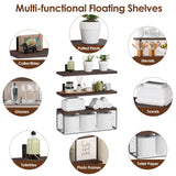 2 In 1 Floating Shelves Wall Mounted With Storage Basket Bathroom Shelves Over Toilet Wooden Shelves For Bedroom Living Room Kitchen Office Wall Decor Plants