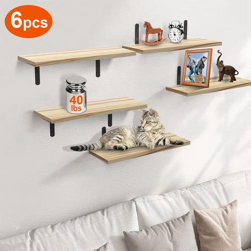 6 Sets Floating Shelves 15.74x5.74Inch Wall Mounted Shelves Wood Storage Shelves Metal Bracket Hanging Display Shelf Wall Organizer For Living Room Bathroom Kitchen Decor