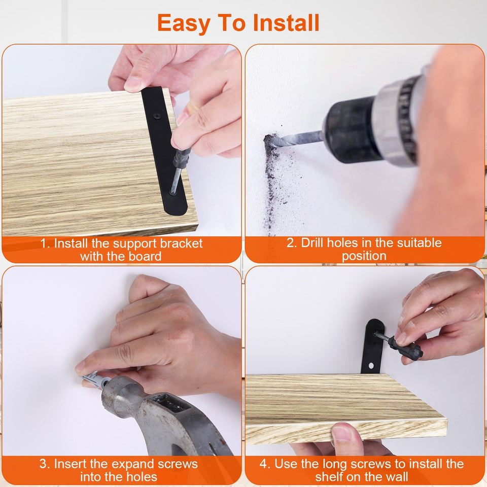 6 Sets Floating Shelves 15.74x5.74Inch Wall Mounted Shelves Wood Storage Shelves Metal Bracket Hanging Display Shelf Wall Organizer For Living Room Bathroom Kitchen Decor