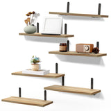 6 Sets Floating Shelves 15.74x5.74Inch Wall Mounted Shelves Wood Storage Shelves Metal Bracket Hanging Display Shelf Wall Organizer For Living Room Bathroom Kitchen Decor